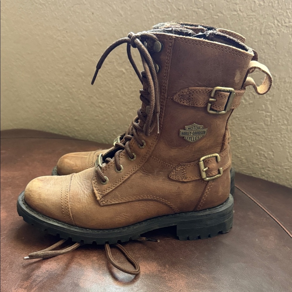 Harley-Davidson Tan Leather Lace-Up Boots